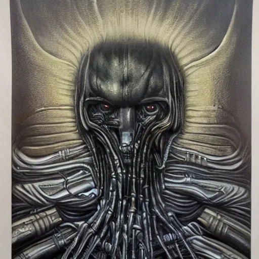Image similar to Portrait by H.R.Giger of Trump Abomination, photo-realistic, 2K, highly detailed