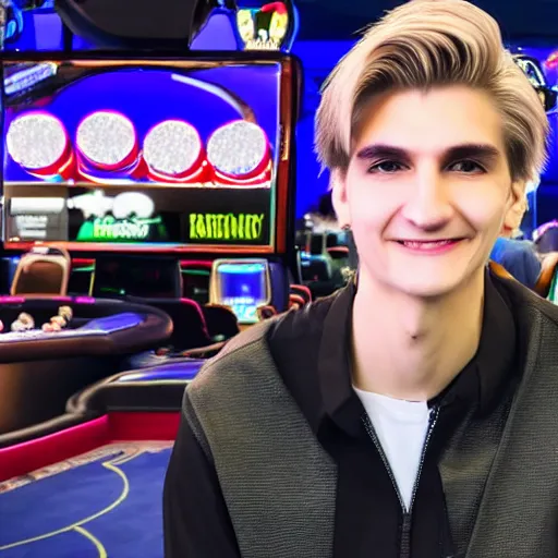 Image similar to handsome xqc gambling : : realistic : : 1 dslr : : 1 - - quality 2