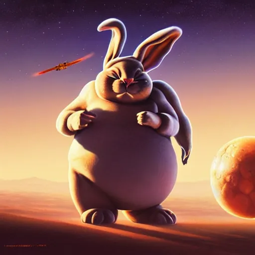 Image similar to hyper realistic, space balls, portrait of a mega derpy john candy, big chungus, with bunny ears, stoned, by greg rutkowski, scott m fischer, artgerm, loish, slight glow, atmospheric, anne stokes, alexandros pyromallis