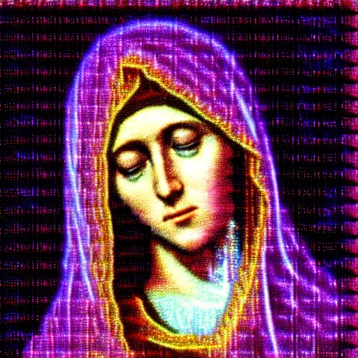 Image similar to vhs static overlay of virgin mary, vhs, 1 9 9 0, highly realistic, highly detailed, vhs noise static