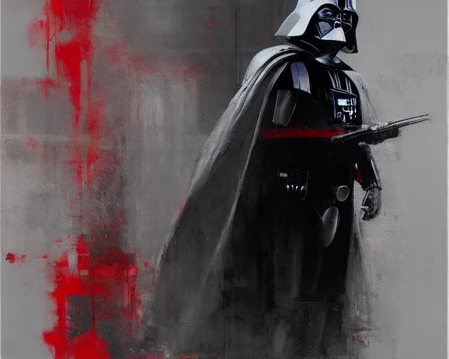 Image similar to portrait of darth vader in shades of grey but with red by jeremy mann