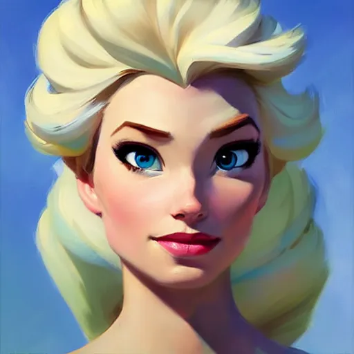 Prompt: Greg Manchess portrait painting of Elsa from Frozen as Overwatch character, medium shot, asymmetrical, profile picture, Organic Painting, sunny day, Matte Painting, bold shapes, hard edges, street art, trending on artstation, by Huang Guangjian and Gil Elvgren and Sachin Teng