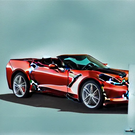 Prompt: portrait of a corvette convertible, champagne, hybrid, digital art