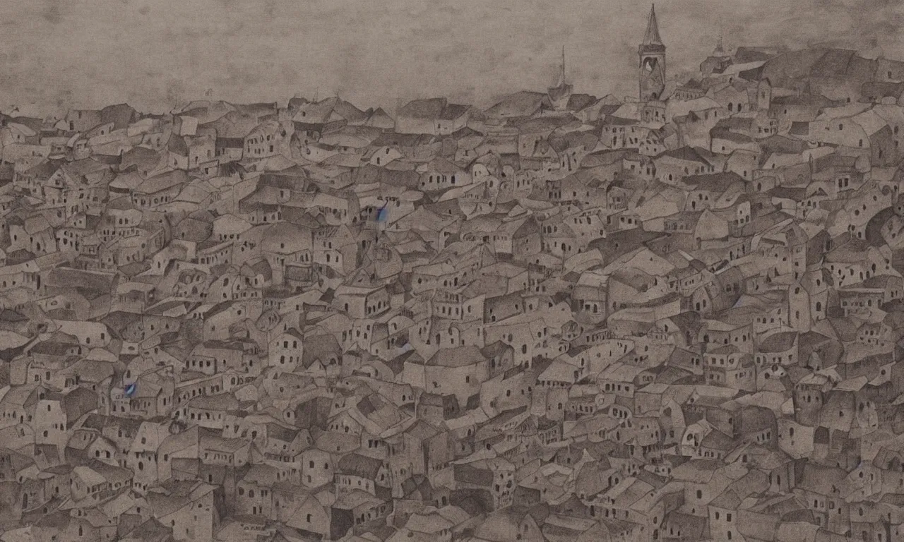 Image similar to detailed sepia painting of the old city of Farum Azula