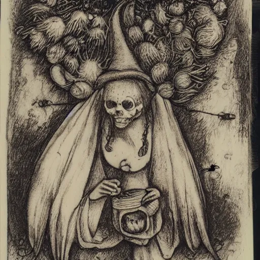 Image similar to luminus uncanny creepy witch's garden blob ray stem nectar liquor , by Judson Huss and Henriette Grindat and Albrecht Durer , An ink drawing , NFT , polaroid photo