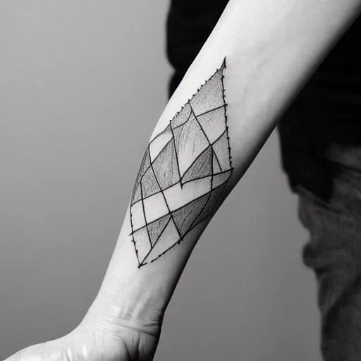 Image similar to handpoke tattoo of a black and white moebius drawing, stick poke, lineart