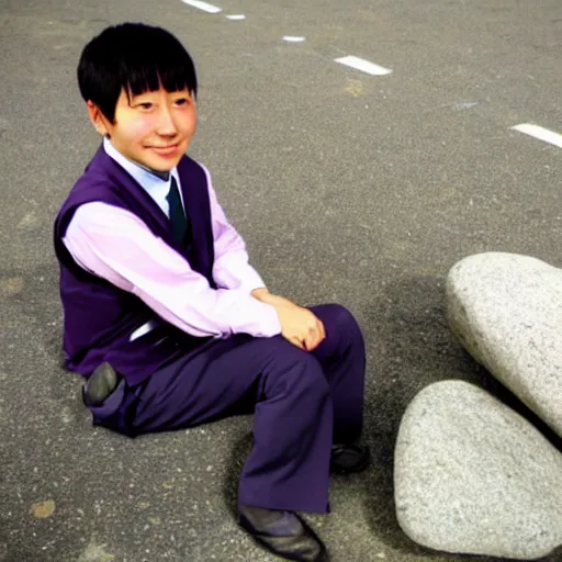 Prompt: a japanese school student that turning into rock stone