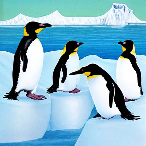 Image similar to penguins on an iceberg, cartoon by s. gross
