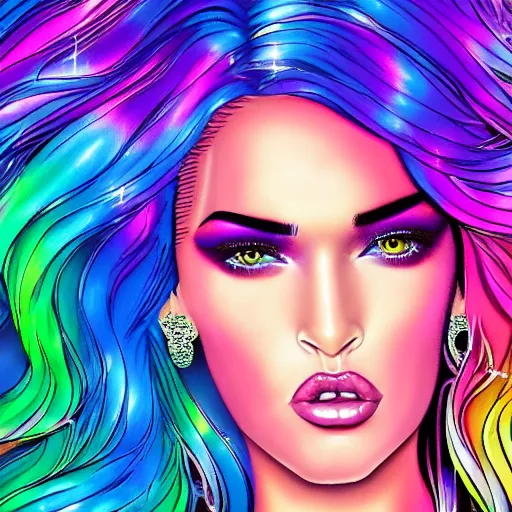 Image similar to Lisa Frank Megan Fox, beautiful digital art