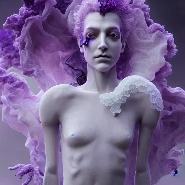 Prompt: a striking! render of ethereal beings made of gauze, amethyst, and smoky gray quartz, new age artwork, octane, houdini, 8 k, cgsociety, intricately detailed, wyrd, eerie, liminal