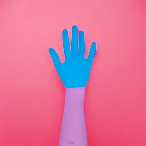 Prompt: a normal human hand, pink and blue background