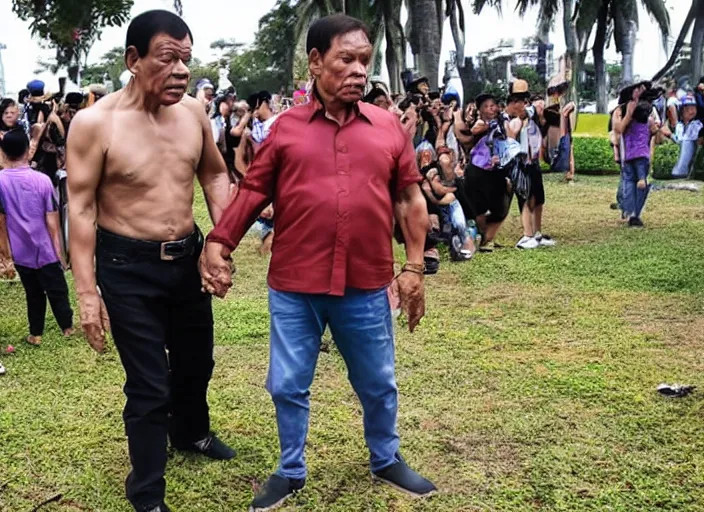 Image similar to rodrigo duterte and thanos kissing each other in luneta park, real life photograph, award winning photograph, 4 k