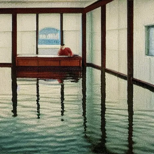 Prompt: painting of the inside of a flooded house, by Quint Buchholz