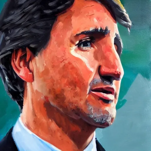 Image similar to palette knife oil painting of justin trudeau