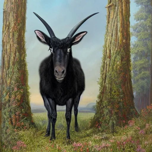 Prompt: thomas kincaid painting of black phillip from the movie the witch