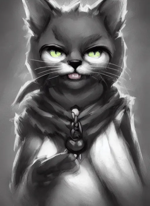 Image similar to cat black and white fur, pink nose, tiny, small, miniature animal, baby animal, short, cute and adorable, pretty, beautiful, dnd character art portrait, matte fantasy painting, deviantart artstation, by jason felix by steve argyle by tyler jacobson by peter mohrbacher, cinematic lighting