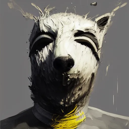 Image similar to Portrait furry ears snout collar neck paws Mummy Wraith wearing a silken leotard ASPCA National Geographic Wikipedia Demiurge pet adoption quill splatterpaint rorschach 4k artstation unreal engine render robert rauschenberg giorgio de chirico greg rutkowski