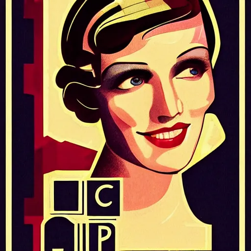 Image similar to smiling, happy, beautiful, intelligent, powerful 1 9 2 0 s movie star loving eyes, fully clothed, wise, beautiful, dramatic lighting, sharp focus, art deco patterns by stanley artgerm, retro futurism, dramatic lighting, trending on artstation, flat colour, geometric curves, gradient filter