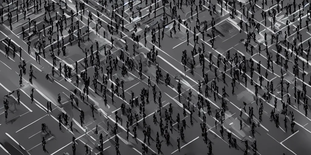 Image similar to cinematic wide angle view of a dystopian instagram influencer parade through the streets los angeles being worshipped by shadow figures, orwellian, by neil blevins, by killian eng, high detail, digital painting, minimalist art style, death stranding art style, cinematic lighting, artstation, cgsociety, 3 5 mm film grain