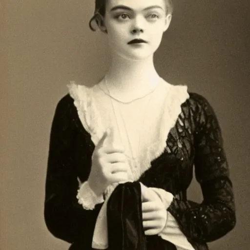 Prompt: Edwardian photograph of Elle Fanning, 1910s, 1900s, 1920s, grainy, detailed