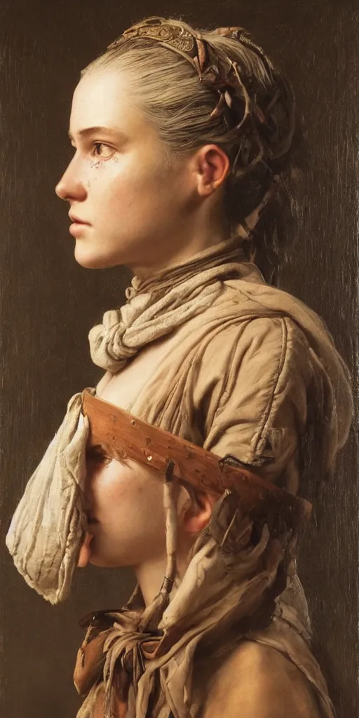 Image similar to the portrait of ( ( ( ( ( hunter schafer ) ) ) ) ) as a village peasant by roberto ferri, fantasy, beautiful, centered, intricate detail, girl, witcher, very detailed oil painting, masterpiece, 8 k