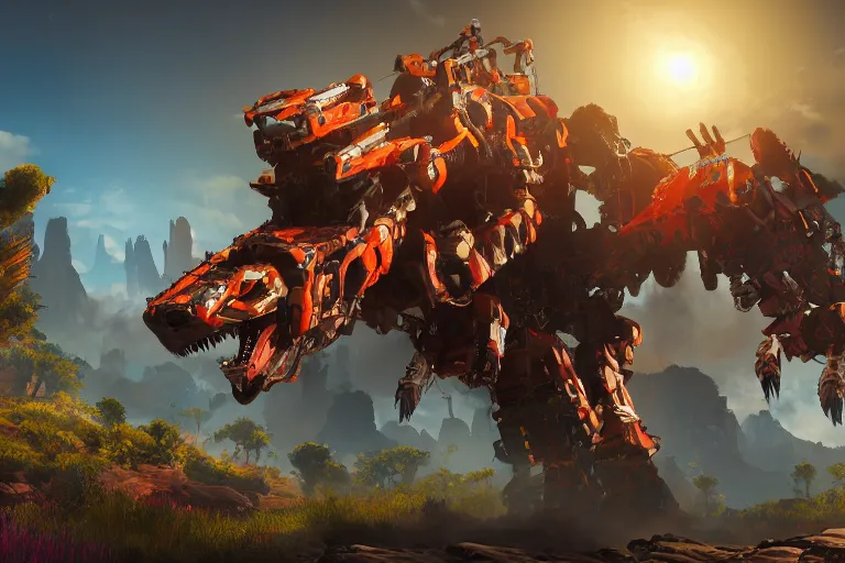 Image similar to scorcher machine mecha animal beast robot of horizon forbidden west horizon zero dawn bioluminiscence global illumination ray tracing hdr fanart arstation by sung choi and eric pfeiffer and gabriel garza and casper konefal