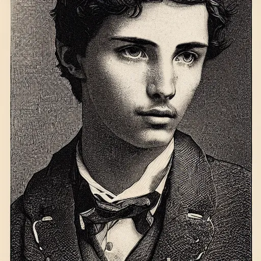 Prompt: A beautiful 19th century wood-engraving of a young Spanish man, by Édouard Riou Jules Férat and Henri de Montaut, highly detailed, fine Art, high detail, masterpiece, illustration, clear eyes, trending on artstation