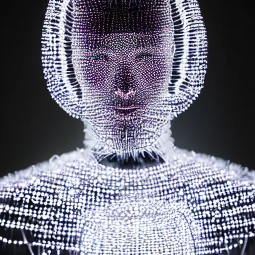 Image similar to a portrait of a beautiful young male wearing an alexander mcqueen armor made of fiber optic , photographed by andrew thomas huang, artistic