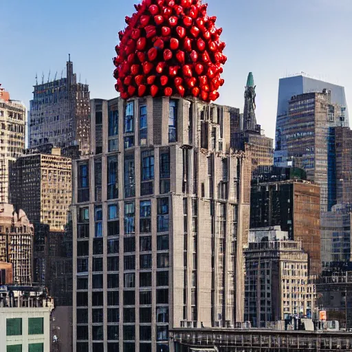 Prompt: building shaped like an amanita muscaria in the New York skyline