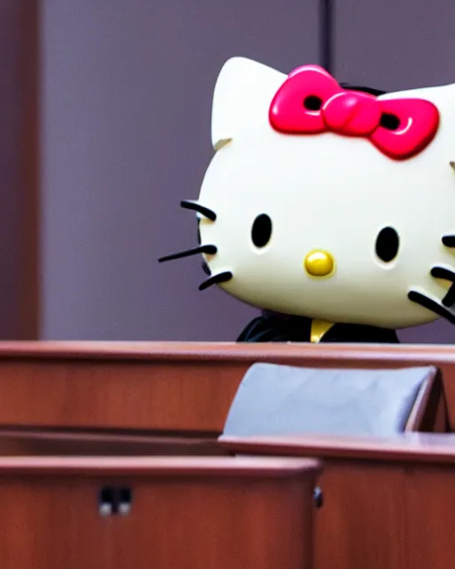 Image similar to photo of judge Hello Kitty, in a courtroom