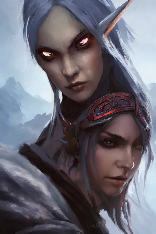 Image similar to dungeons and dragons character dark evil elf closeup portrait, dramatic light, lake background, 2 0 0 mm focal length, painted by stanley lau, painted by greg rutkowski, painted by stanley artgerm, digital art, trending on artstation