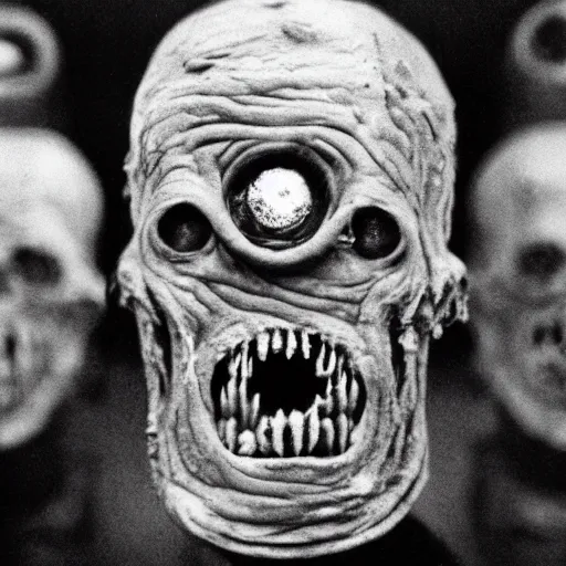 Prompt: real life sentient and composed irradiated undead with acute radiation sickness flaking, melting, rotting skin 1950s nuclear wasteland black and white award winning photo highly detailed, highly in focus, highly life-like, facial closeup taken on Arriflex 35 II, by stanley kubrick