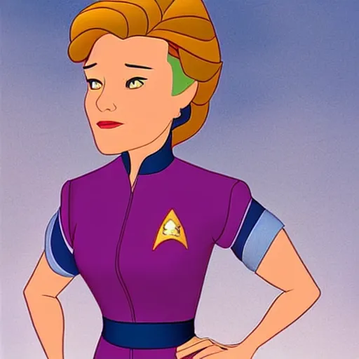 Image similar to captain janeway from star trek voyager in an animated disney movie, beautiful character art