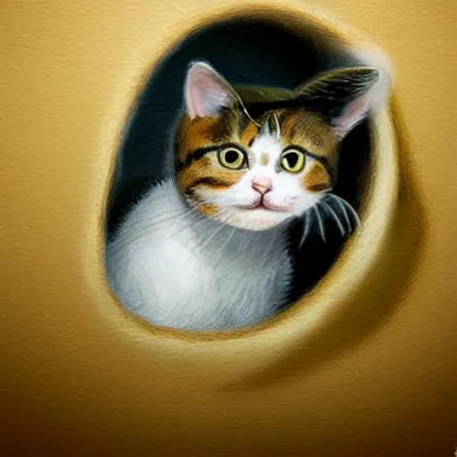 Image similar to a cat hiding inside a shoe, cute art