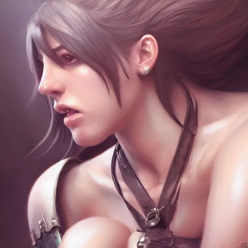 Image similar to portrait of tifa lockhart, muscular upper body, fantasy, intricate, elegant, highly detailed, digital painting, artstation, concept art, matte, sharp focus, illustration, art by aenaluck and roberto ferri and greg rutkowski, epic fantasy, digital painting