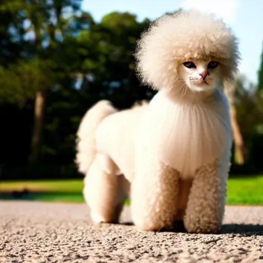 Prompt: a feline poodle - cat - hybrid, animal photography