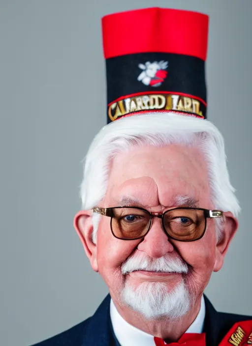 Image similar to dslr portrait still of colonel harland david sanders, 8 k, 8 5 mm, f 1. 8