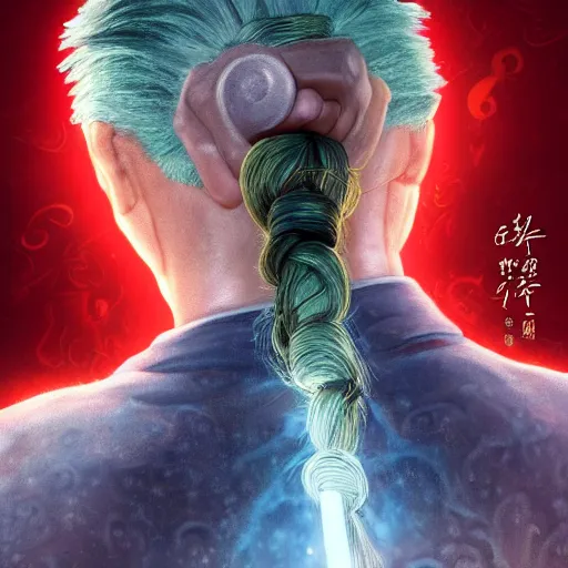 Image similar to portrait painting of a 6 0 year old kind handsome taoist priest, big eyes, deep silhouette ， silver ponytail hair, amiable by yangjun chen, huang guangjian, fenghua zhong, wenjun lin, nadar, bright colors, octopath traveler, unreal engine 5 highly rendered, global illumination, radiant light, detailed and intricate environment