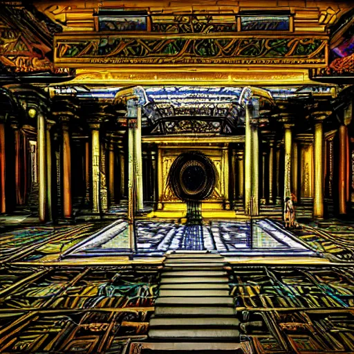 Image similar to high detail, hyperrealisitic, photo of god ln a futuristic temple