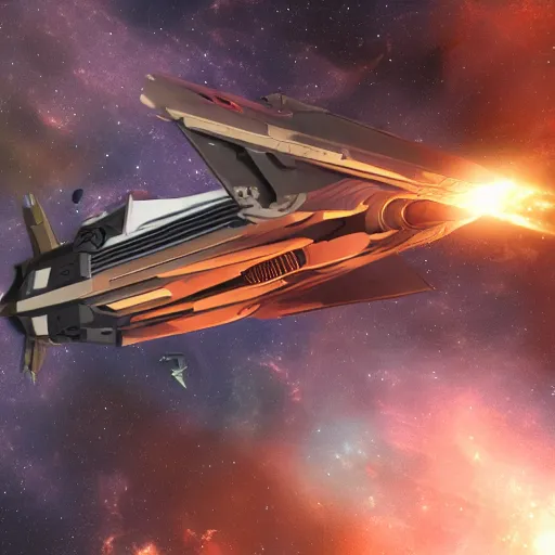 Prompt: a firefly class ship flying in space , 8k