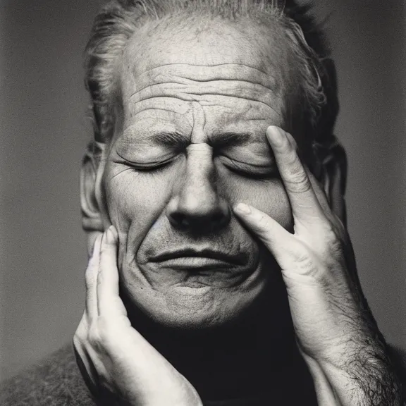 Image similar to Potrait of a Man's Face, His Eyes are Closed, photograph by Annie Leibovitz