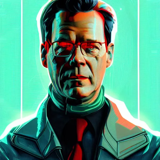Prompt: cyberpunk mark rutte as the leader of a futuristic communist society, cybernetics, sharp lines, digital, artstation, colored in