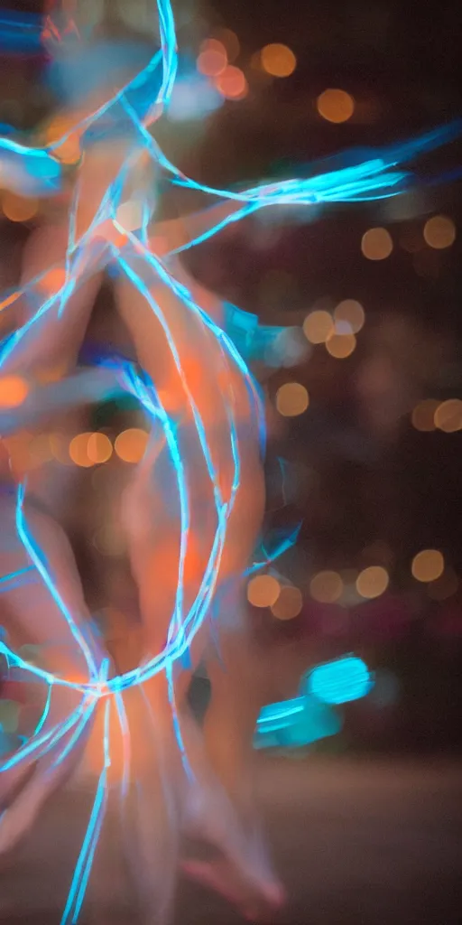 Prompt: a blurry picture of gorgeous human bodies intertwined, long exposure photograph, anamorphic bokeh, orange and cyan lighting