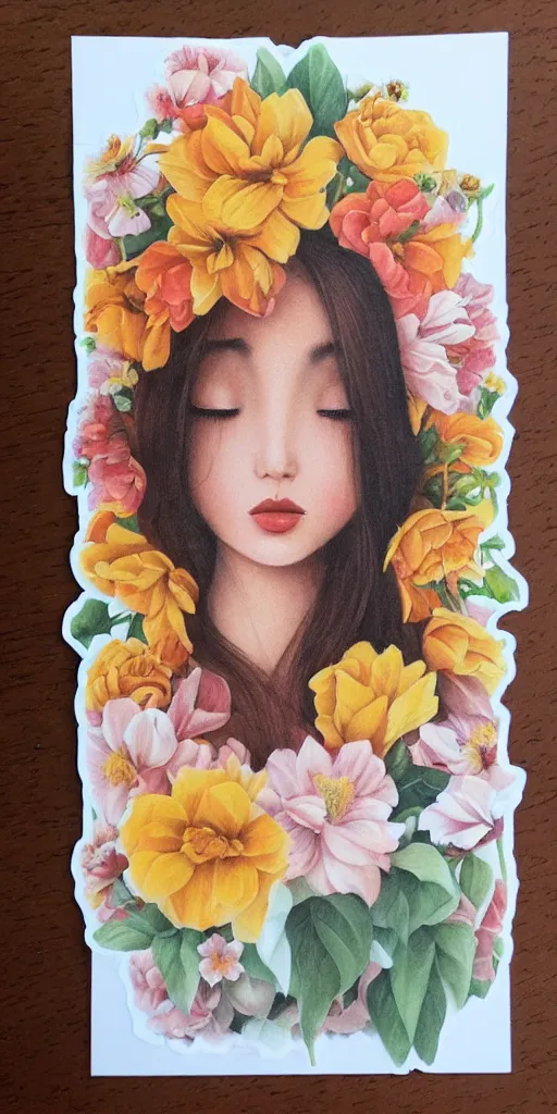Prompt: beautiful flower, by tran nguyen, warm colors, cozy, etsy stickers, white border, sticker sheet, individual sticker