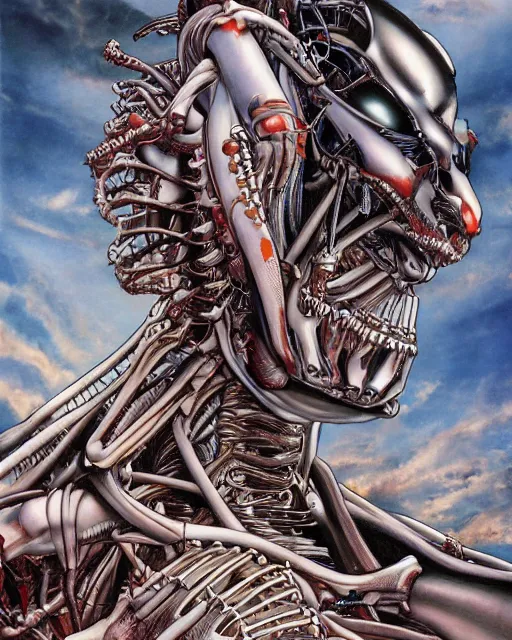 Image similar to evangelion by glenn fabry, by hr giger, biomechanical, 4 k, hyper detailed