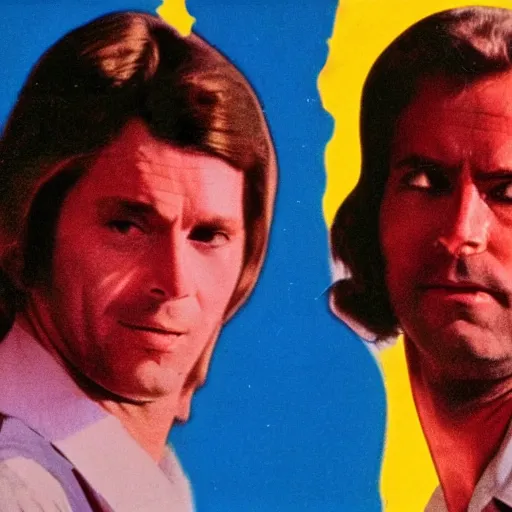 Image similar to 1970s movie poster about two serial killers as the sun is expanding to swallow the earth