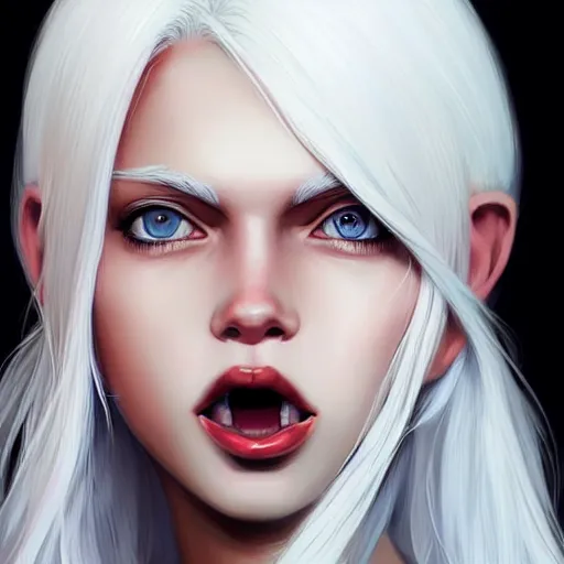 Image similar to longshot of a beautiful girl with white hair crossing her eyes and sticking her tongue out, slight smile, digital painting, concept art, sharp focus, illustration, au naturel, hyper detailed, digital art, trending in artstation, smooth render, bright colors, octane rendered, art by kuvshinov ilya h 6 4 0