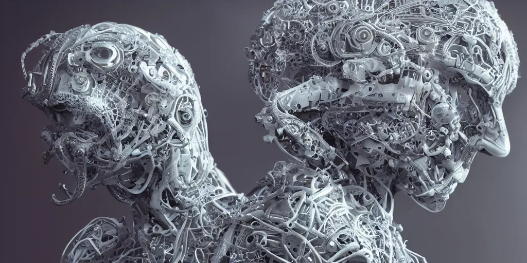 Image similar to hyperrealistic photography of a stunningly beautiful cyborg male, consciences being installed sci - fi, intimate, intricate filigree, fibonacci, in the style of beth cavener, jin kagetsu, and wlop, highly detailed, chrome face symmetry, masterpiece, award winning, sharp focus, concept art, high key, ambient lighting, 8 k, octane render,