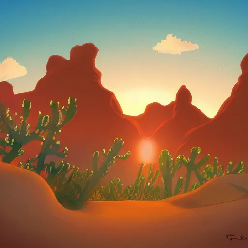 Image similar to sunset in the desert, fantasy art, illustration, animated film, by studio ghibli