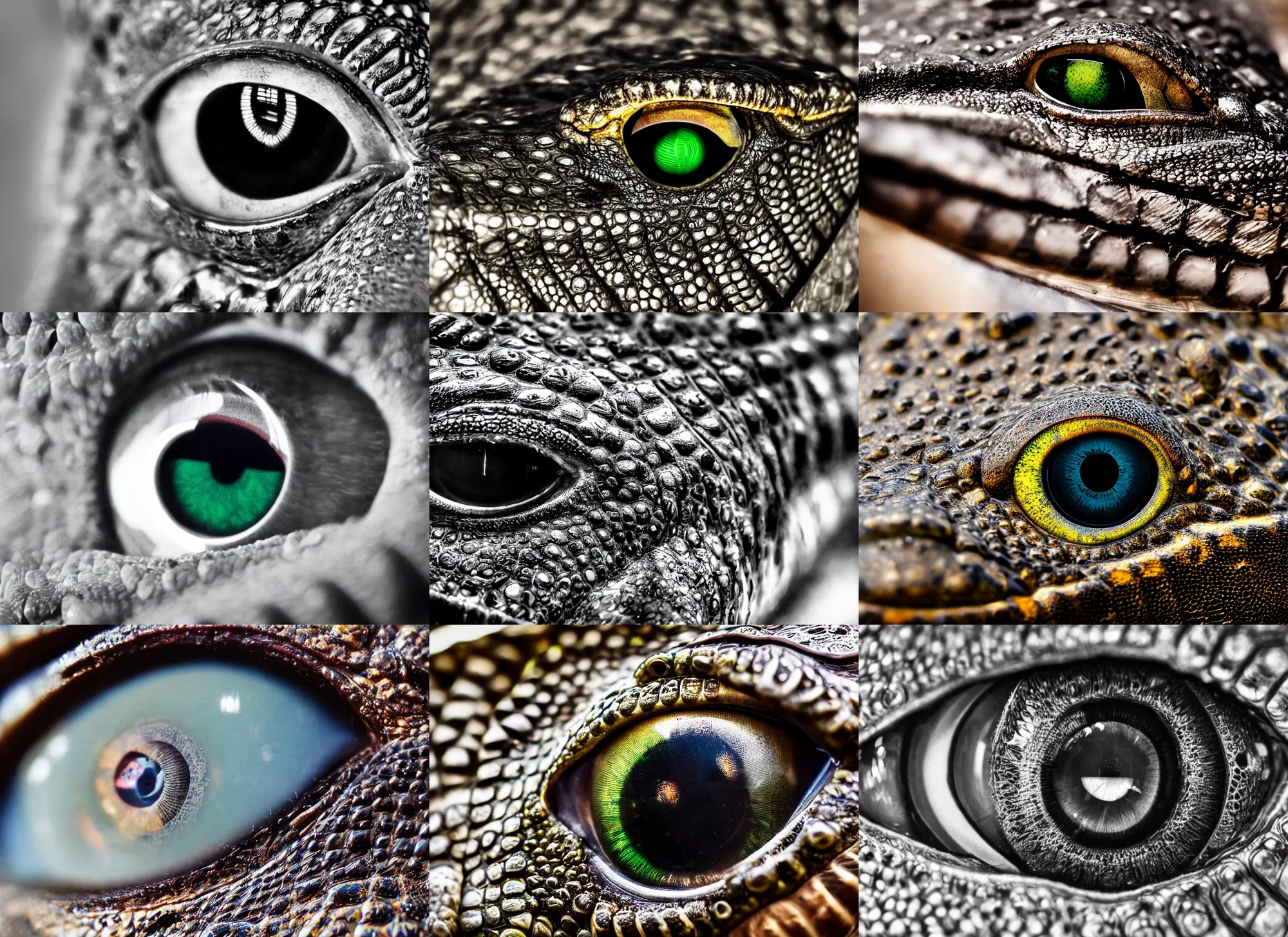 Prompt: macro photography of a cybernetic enhanced crocodile eye